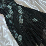 Black gorgeous fashion elegant exquisite green floral beading spaghetti straps long chiffon ball gown evening dress party dress prom dress HZ1023