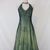 Green Vintage Ombre Floral Beaded Empire Waist Halter Long Chiffon Tulle prom dress Evening Gown Party Dress HZ1023