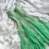 Mint Green Shiny Charming Stunning Unique Fashion Beautiful Elegant Delicate Lace Long Lace Sequin Fairy Ball Gown Evening Gown Birthday Party Gown Prom Gown HZ1023
