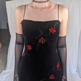 Black Vintage Elegant Delicate Rose Floral Beaded Long Velvet Ball Gown Evening Gown Birthday Party Gown Prom Gown HZ1023