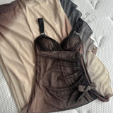 Brown and cream fashionable gradient beautiful unique glitter maxi dress vintage elegant long chiffon tulle ball gown evening dress party dress prom dress HZ1023