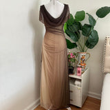 Brown and Cream Sparkly Ombre Stunning Shiny Vintage Fashion Stunning Elegant Delicate Rhinestone Long Chiffon Ball Gown Evening Gown Birthday Party Gown Fairy Ball Gown Graduation Gown HZ1023