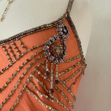 Fantasy Orange Coral Elegant Exquisite Gem Beaded Long Chiffon Ball Gown Evening Dress Party Dress Prom Dress HZ1023