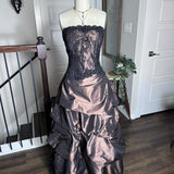 Black Brown Vintage Fashion Stunning Elegant ExquisiteLace Beaded Long Satin Formal Prom Dress Evening Dress Birthday Party Dress Ball Gown Graduation Dress HZ1023