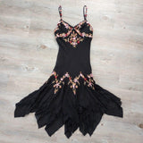 Black stylish elegant pink delicate floral beading embroidery spaghetti strap long chiffon ruffles prom dress evening dress party dress HZ1023