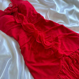 Red beautiful fashion unique elegant floral sling long chiffon tassel ruffle prom dress evening dress party dress HZ1023