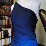 Blue retro fashion gradient elegant one shoulder long chiffon ball gown, evening dress, party dress HZ1023