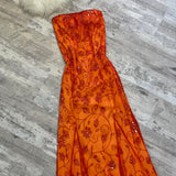 Beautiful Rare Vintage Orange Delicate Floral Sequin Beaded Backless Long Tulle Chiffon Ball Gown Evening Dress Prom Dress Birthday Party Dress HZ1023