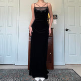 Vintage Black Velvet Gorgeous Exquisite Beading Elegant Spaghetti Strap Long Velvet Ball Gown Evening Dress Birthday Party Dress Prom Dress HZ1023