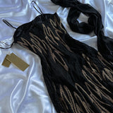 Black Gorgeous Delicate Gold Beaded Rhinestone Spaghetti Straps Long chiffon Ball Gown Evening Gown Party Dress Prom Gown HZ1023