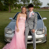 Pink strapless exquisite applique mermaid long tulle ball gown evening dress HZ1023