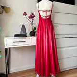 Red Pink Gradient Retro Shiny Fashion Stunning Elegant Delicate Floral Beaded Backless Lace Up Long Tulle Formal Prom Dress Evening Gown Birthday Party Gown Prom Gown Graduation Gown HZ1023