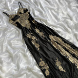 Black Fashion Elegant Beautiful Exquisite Lace Beaded Long Satin Handmade Custom Prom Dress Evening Dress Party Dress Prom Dress HZ1023