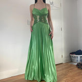 Green Vintage Fashion Playful Deep V Exquisite Beaded Sequin Camisole Long Backless Satin Fairy Ball Gown Prom Dress Evening Gown Birthday Party Dress HZ1023