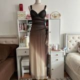 Brown and cream fashionable gradient beautiful unique glitter maxi dress vintage elegant long chiffon tulle ball gown evening dress party dress prom dress HZ1023