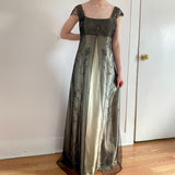 Gold Vintage Fashion Square Neck High Waist Exquisite Floral Beaded Long Short Sleeve Tulle Satin Fairy Regency Ball Gown Prom Dress Evening Dress Birthday Party Dress HZ1023