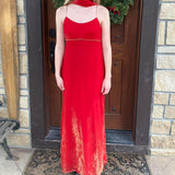 Pretty Red Gold Rainbow Elegant Spaghetti Strap Long Chiffon Tulle Ball Gown Evening Dress Party Dress Prom Dress HZ1023