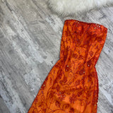 Beautiful Rare Vintage Orange Delicate Floral Sequin Beaded Backless Long Tulle Chiffon Ball Gown Evening Dress Prom Dress Birthday Party Dress HZ1023