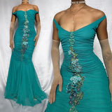Turquoise Stunning Vintage Gorgeous Exquisite Floral Beaded Straps Long Chiffon Ball Gown Evening Dress Party Dress Prom Dress HZ1023
