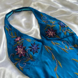 Indigo Gorgeous Flowing Vintage Beautiful Elegant Delicate Floral Beaded Spaghetti Straps Long Chiffon Tulle Ball Gown Evening Gown Party Dress Prom Gown HZ1023