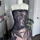 Black Brown Vintage Fashion Stunning Elegant ExquisiteLace Beaded Long Satin Formal Prom Dress Evening Dress Birthday Party Dress Ball Gown Graduation Dress HZ1023