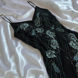 Black gorgeous fashion elegant exquisite green floral beading spaghetti straps long chiffon ball gown evening dress party dress prom dress HZ1023