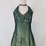 Green Vintage Ombre Floral Beaded Empire Waist Halter Long Chiffon Tulle prom dress Evening Gown Party Dress HZ1023