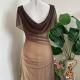 Brown and Cream Sparkly Ombre Stunning Shiny Vintage Fashion Stunning Elegant Delicate Rhinestone Long Chiffon Ball Gown Evening Gown Birthday Party Gown Fairy Ball Gown Graduation Gown HZ1023