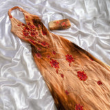 Orange Yellow fashion halter floral beading long elegant chiffon ball gown evening dress HZ1023