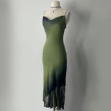 Green Fashion Gradient Elegant Exquisite Beaded Spaghetti Strap Long Chiffon Women's Wizard of Oz Evening Dress Holiday Party Dress HZ1023