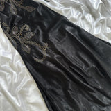 ????Black Vintage Glam Rock Unique Fashion Beautiful Elegant Exquisite Gold Stud Beads Long Satin Ball Gown Evening Gown Birthday Party Dress Prom Dark Fairy/Black Swan HZ1023