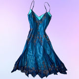 Dark blue gorgeous flowing vintage beautiful elegant delicate floral beaded spaghetti strap long chiffon ball gown evening dress party dress prom dress HZ1023