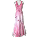 Pink Fashion Gradient Elegant V-neck Exquisite Floral Beading Backless Long Tulle Satin prom dress Evening Dress Party Dress HZ1023
