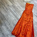 Beautiful Rare Vintage Orange Delicate Floral Sequin Beaded Backless Long Tulle Chiffon Ball Gown Evening Dress Prom Dress Birthday Party Dress HZ1023