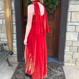 Pretty Red Gold Rainbow Elegant Spaghetti Strap Long Chiffon Tulle Ball Gown Evening Dress Party Dress Prom Dress HZ1023