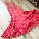 Pink Stunning Vintage Flowing Elegant Delicate Beaded Open Back Long Floor Length Mermaid Style Skirt Satin Ball Gown Evening Gown Birthday Party Gown Prom Gown HZ1023