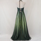 Green Vintage Ombre Floral Beaded Empire Waist Halter Long Chiffon Tulle prom dress Evening Gown Party Dress HZ1023