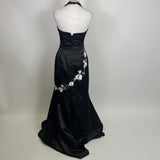 Black and white beautiful elegant fashion exquisite floral spaghetti straps long satin prom dress floor-length ball gown evening dress party dress HZ1023