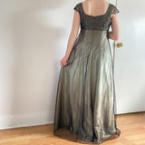 Gold Vintage Fashion Square Neck High Waist Exquisite Floral Beaded Long Short Sleeve Tulle Satin Fairy Regency Ball Gown Prom Dress Evening Dress Birthday Party Dress HZ1023