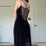 Vintage Black Velvet Gorgeous Exquisite Beading Elegant Spaghetti Strap Long Velvet Ball Gown Evening Dress Birthday Party Dress Prom Dress HZ1023