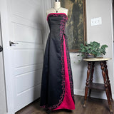 Black pink elegant delicate floral applique rhinestones vintage fashion long spaghetti strap satin ball gown evening dress party dress prom dress HZ1023