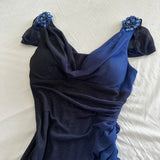 Dark Blue Ombre Stunning Sparkling Retro Fashion Stunning Elegant Delicate Rhinestone Long Chiffon Ball Gown Evening Gown Birthday Party Dress Prom Gown Graduation Gown HZ1023