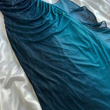 Indigo Shiny Elegant Fashion Strapless Long Tulle Prom Dress Evening Dress Birthday Party Dress HZ1023