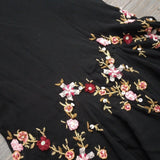 Black stylish elegant pink delicate floral beading embroidery spaghetti strap long chiffon ruffles prom dress evening dress party dress HZ1023