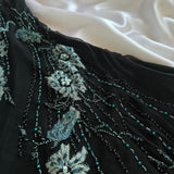 Black gorgeous fashion elegant exquisite green floral beading spaghetti straps long chiffon ball gown evening dress party dress prom dress HZ1023