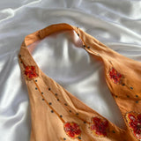 Orange Yellow fashion halter floral beading long elegant chiffon ball gown evening dress HZ1023