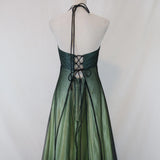 Green Vintage Ombre Floral Beaded Empire Waist Halter Long Chiffon Tulle prom dress Evening Gown Party Dress HZ1023