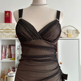 Brown and cream fashionable gradient beautiful unique glitter maxi dress vintage elegant long chiffon tulle ball gown evening dress party dress prom dress HZ1023