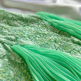 Mint Green Shiny Charming Stunning Unique Fashion Beautiful Elegant Delicate Lace Long Lace Sequin Fairy Ball Gown Evening Gown Birthday Party Gown Prom Gown HZ1023
