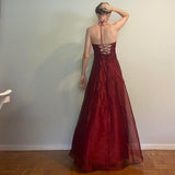 Burgundy Elegant Vintage Fashion Exquisite Beaded Long Tulle Ball Gown Evening Dress Party Dress Prom Dress HZ1023